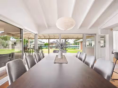 Dining at The Ranch Beachside Pool Retreat with Tennis Court
