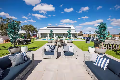 With its stylish lounges and open outlook, the patio creates a picture-perfect setting for cocktail hours and wedding