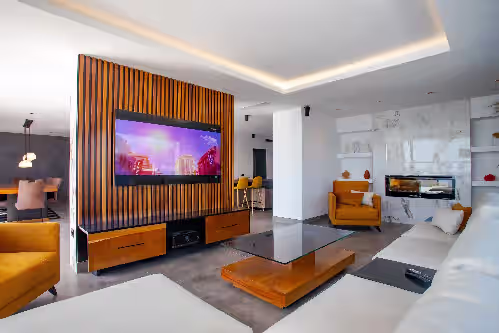Living area at Vacation Villa 'Infinity' with Sea View, Wi-Fi and Air Conditioning