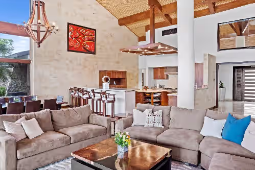 Here is the 2nd half with open kitchen and breakfast bar, beautiful dining area at Casa Caiman