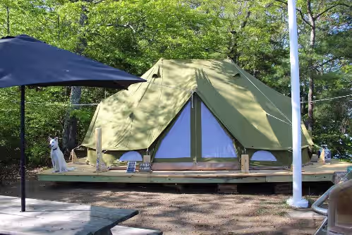 The Loon Point off-the-grid double bell island tent. at Eco-Island Resort:14 Private Acres, 5 Unique Stays