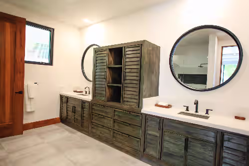 Master Bathroom at New Large Luxury Beachfront Private Home and Pool with breakwater views