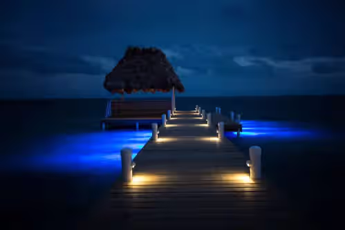 Wataview pier at night at Wataview Belize