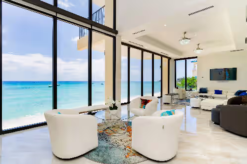 Interior at Oasis 7-stunning private beachfront villa with rooftop pool-by Cayman Villas