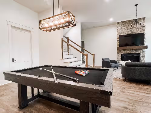 Game room at NEW: Dwell at Smith Lake: Luxury Lake Home, Sleeps 22, Kayaks + Water Slide