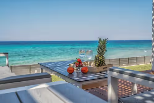 Property grounds at Perla Seafront Villa with Pool, Jacuzzi & BBQ