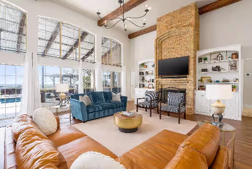 Living area at Luxurious Estate with Private Pool, Basketball Court, and City Views