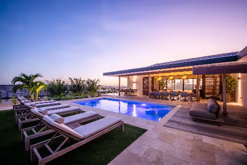 Pool at Luxury 12 person Villa with great views of Spanish Water and Caracas Bay