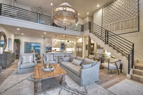 Gather and connect: The main floor features an open kitchen that flows into dining and living areas, extending to the