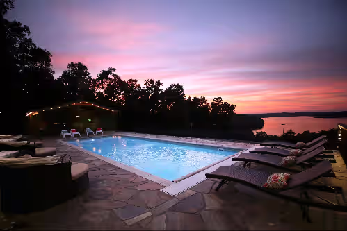Equani Lodge, Lake Norfork - Luxury Lake View Lodge Sleeps 30 with heated pool, fire pit, and hiking trail.