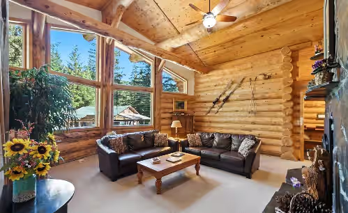Every log was cut down locally, hand-peeled, and stacked like a giant puzzle! at Bear Paw Lodge in Seward, Alaska ::