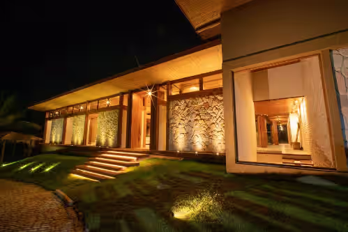 Exterior detail at Alto do Mucugê, an exclusive residence perched on the cliffs of Arraial d'Ajuda