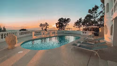 Pool at Majestic Panorama Ocean View Villa Multicolor LED XXL Pool Ibiza Town