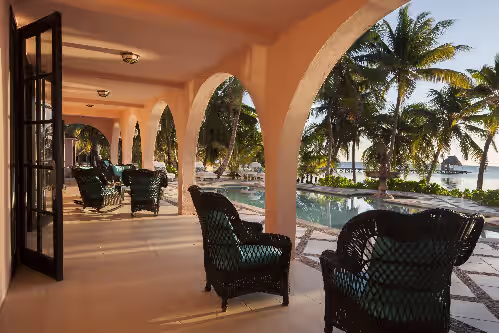 View of Caribbean from pool veranda at Casa Tortuga