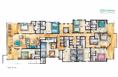 First Level Floor Plan at Oceanfront House-16 bedrooms/Sleeps up to 60/Pool/Elevator/Tiki Bar