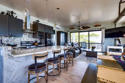 Pelican Penthouse kitchen at Shedrock Shangrila, Beach Front Whole House