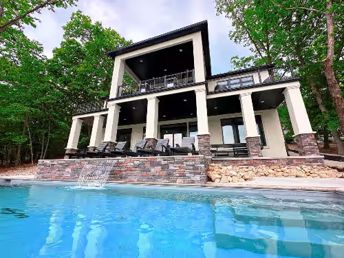 Modern Luxury! Sleeps 24! Pool, Spa, Golf, Arcade, Dock! Deep Cove, Calm Waters!