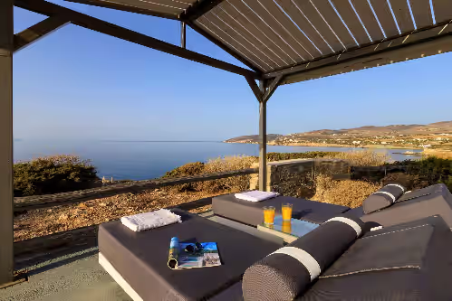 Terrace/patio at Majestic Paros Summer Martineli Villa Estate Private Beach Cape