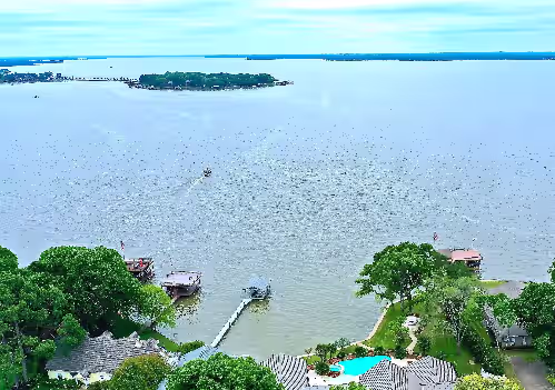 Aerial view at Modern Lake Mansion