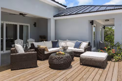 Terrace/patio at Large luxury beach villas with private dock for 20 people! Large heated pools
