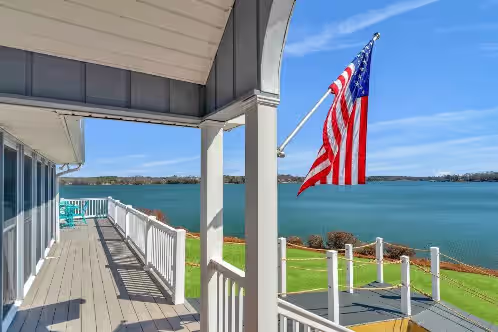 Handicap accessible - ramp to front door and wrap around deck at 7 BR Private Peninsula & Houseboat LUX Isle Beach Lake