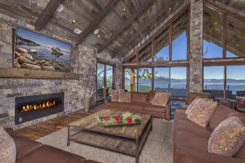 Living area at 17 Bdrm/18 bath,17,000 Sq ft Epic Mansion from Tahoe South Vacation Rentals