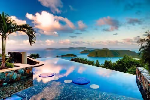 Best views & pool deck on St John just up the hill from Cinnamon Bay Beach.
