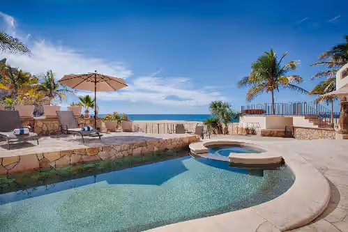 Shallow end of the pool - perfect for tanning & enjoying everything around you. at Villa Marcella