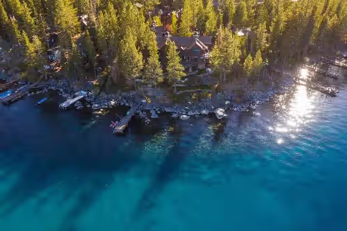 Aerial view at Rockhaven Tahoe Lake Front Estate w/Private Beach