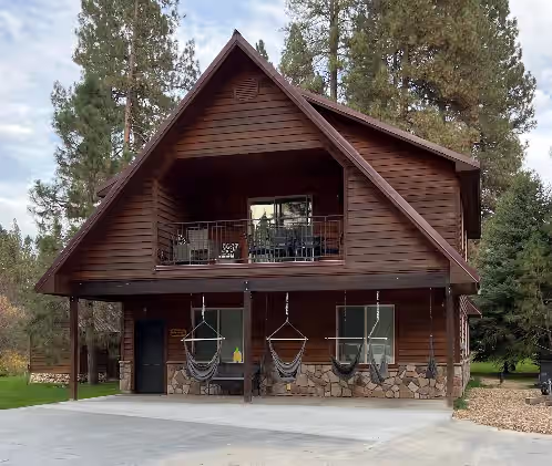 Clubhouse Front with 7 Hammock Swings! at Stunning Cabin with Clubhouse on River! Wooded Retreat with Kayaks! Pickleball