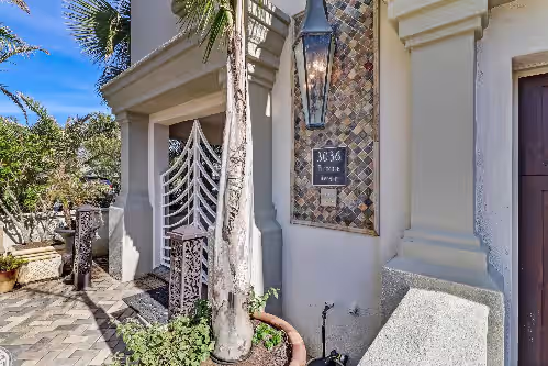 Front door entry via gate at Unbelievable Oceanfront Home, 6 bed/8 bath, 3036 S. Fletcher, Private Pool