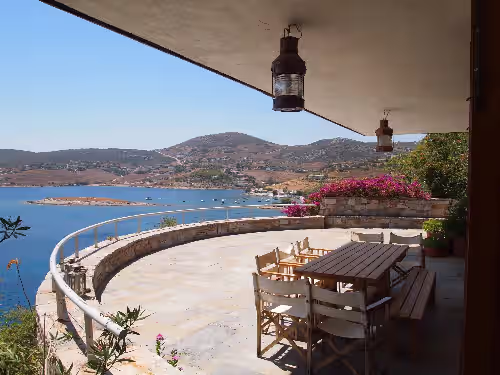 Veranda view at Private Waterfront Stone Villa, Swimming pool, Vast gardens, and Amazing views