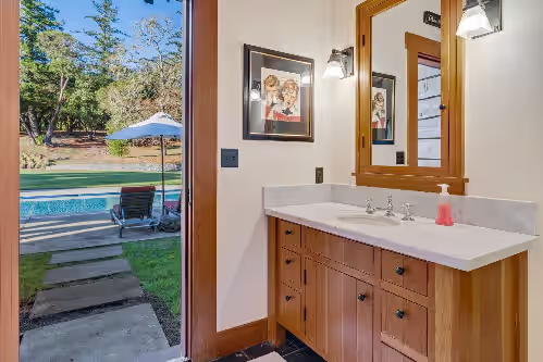 Pool & Tennis House Bathroom at 325 acre Estate w/ Lodge, Cottage & Pool House, Lakes, Pool, Tennis, Pickleball